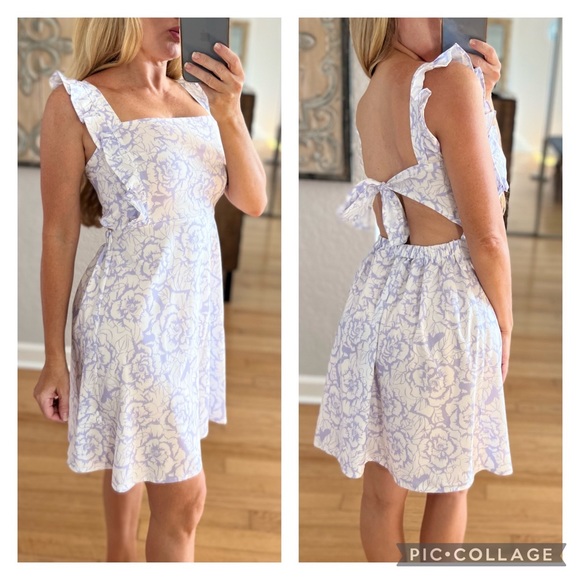 SHEIN Dresses & Skirts - NWOT Shein White & Purple Open Back Floral Dress